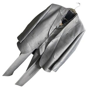 Mens Silver Grey 3 Piece Suit Shimmer Slub Blazer Vest Pants Set 38R 37x28.5‎
